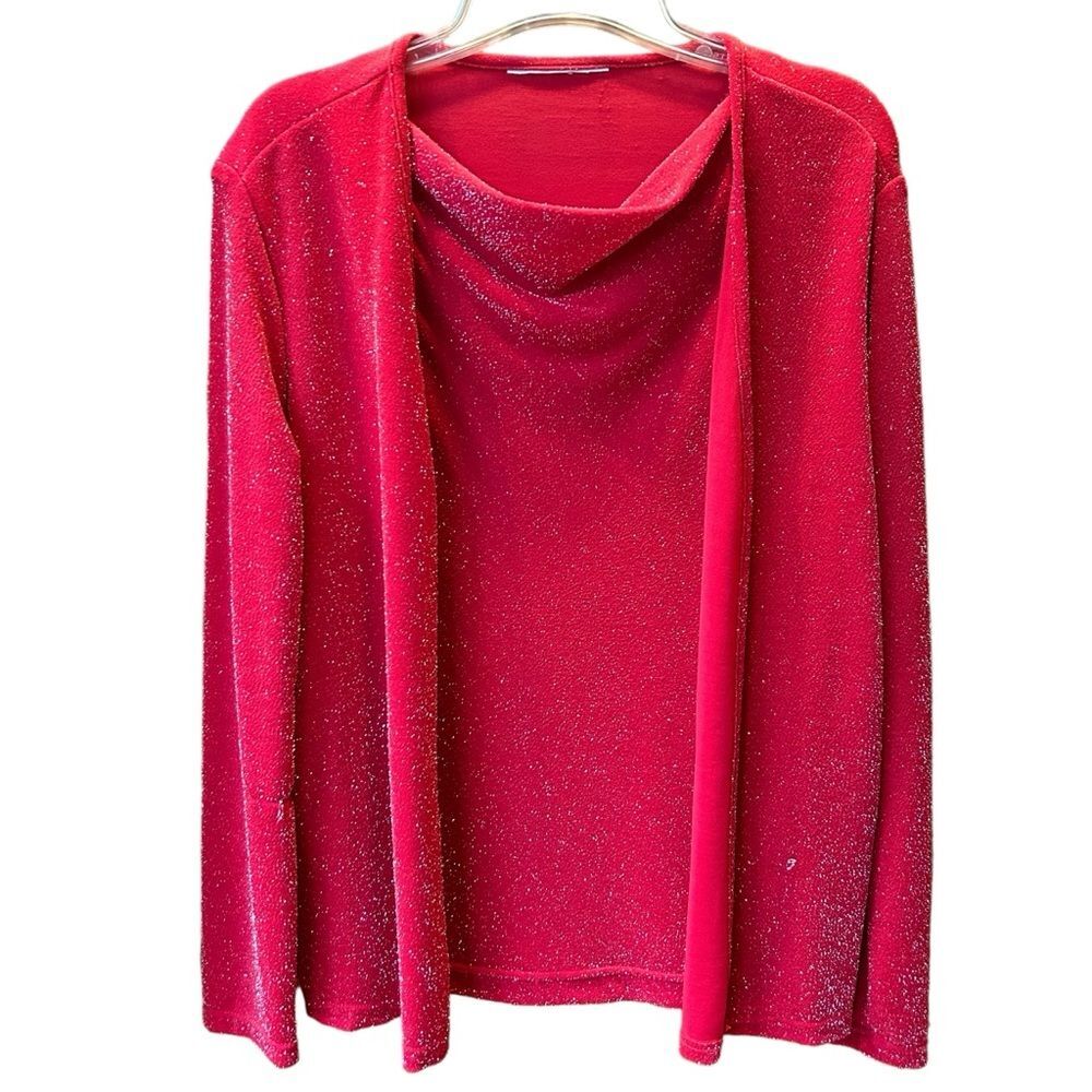 Notations Red Sparkly Metallic Long Sleeve Cardigan Top M